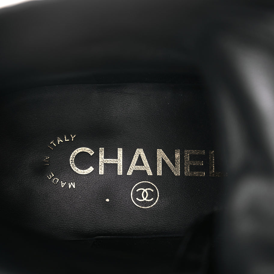 Chanel Shiny Calfskin Velvet Pearl Combat Short Boots  Black Image 7