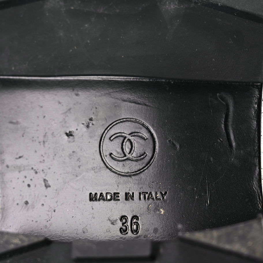 Chanel Shiny Calfskin Velvet Pearl Combat Short Boots  Black Image 8