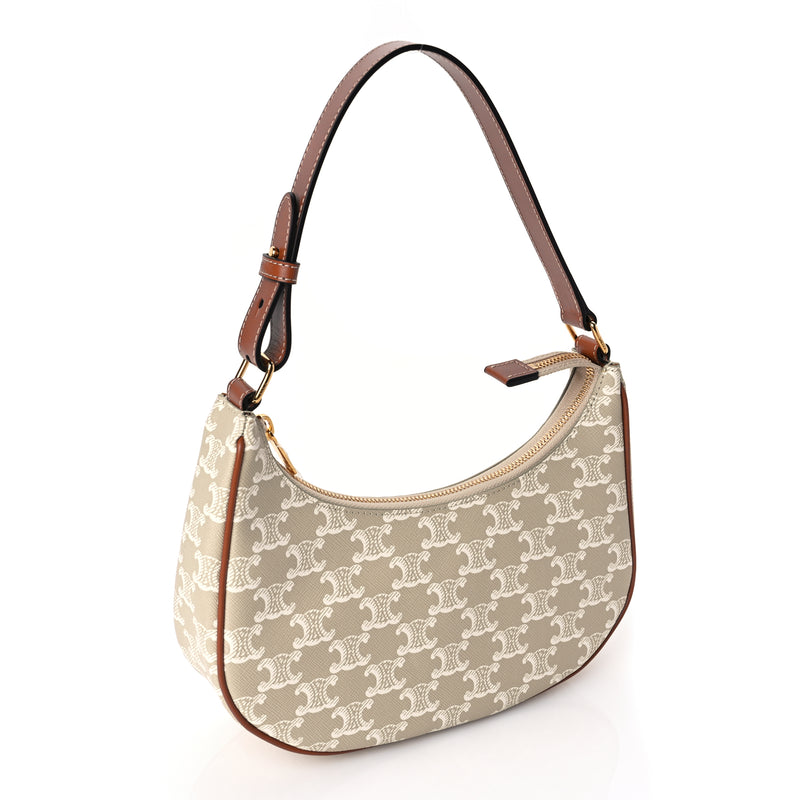  Celine Canvas Calfskin Ava Triomphe Shoulder Bag Grege