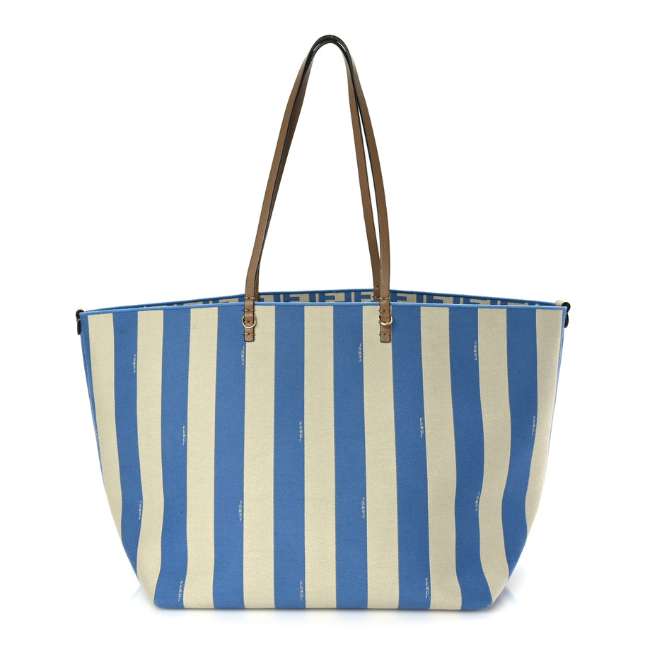 Fendi Pequin Stripe FF Large Roll Tote  Cerulean Blue Sand Beige Image 1