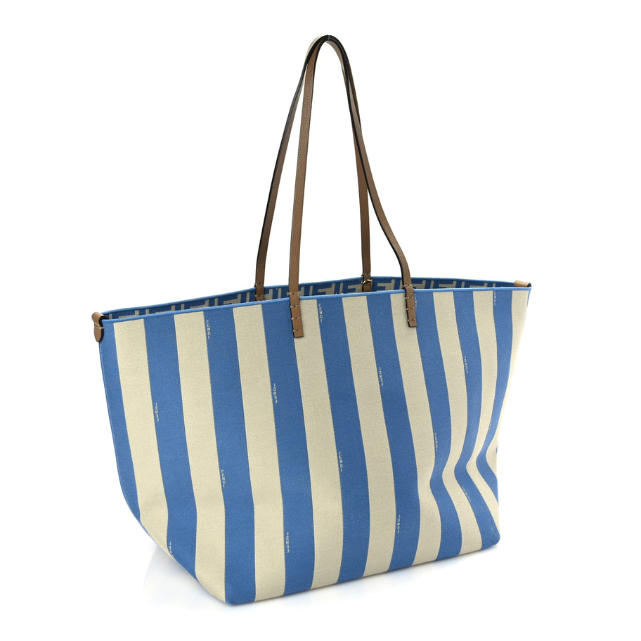 Fendi Pequin Stripe FF Large Roll Tote  Cerulean Blue Sand Beige Image 3