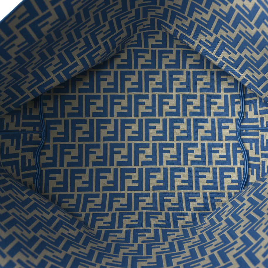 Fendi Pequin Stripe FF Large Roll Tote  Cerulean Blue Sand Beige Image 5