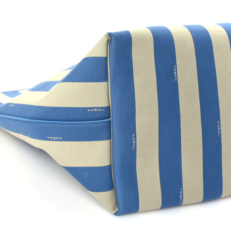 Fendi Pequin Stripe FF Large Roll Tote  Cerulean Blue Sand Beige Image 8