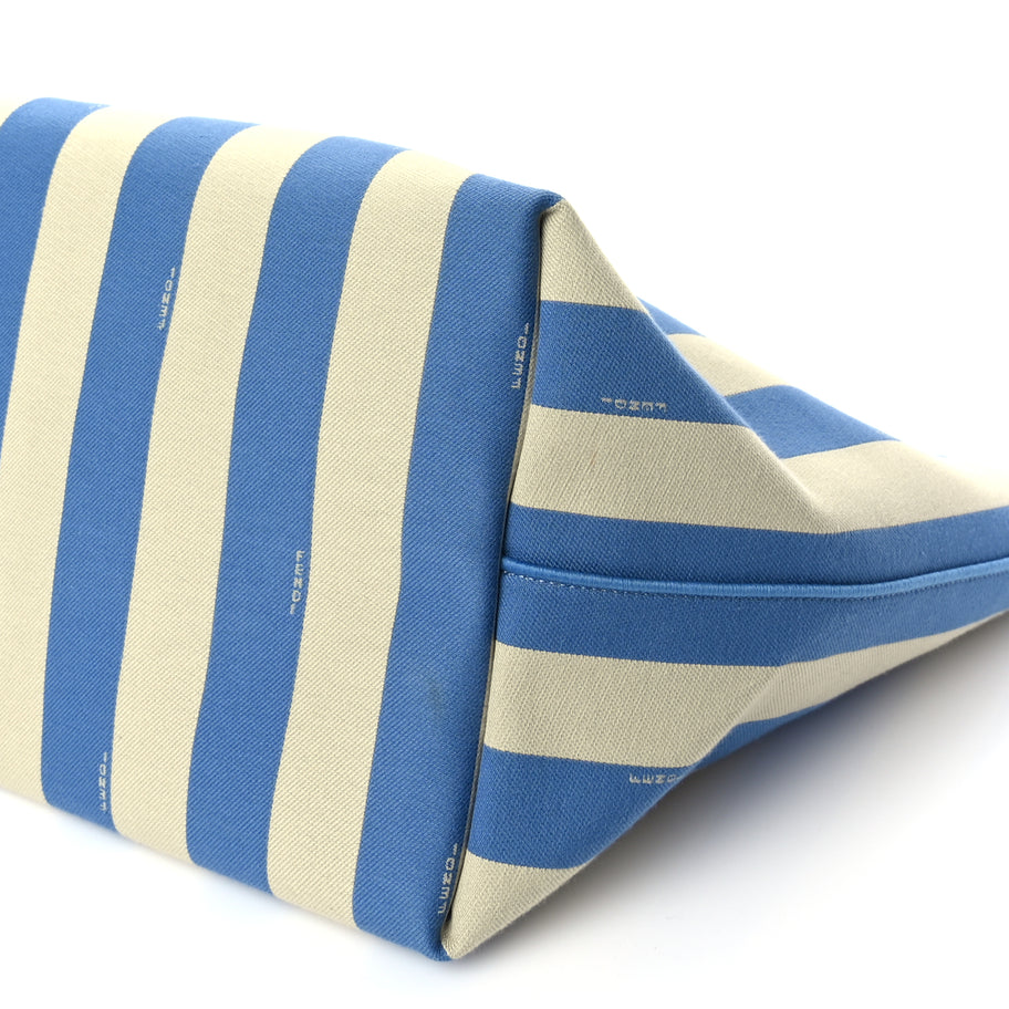 Fendi Pequin Stripe FF Large Roll Tote  Cerulean Blue Sand Beige Image 9