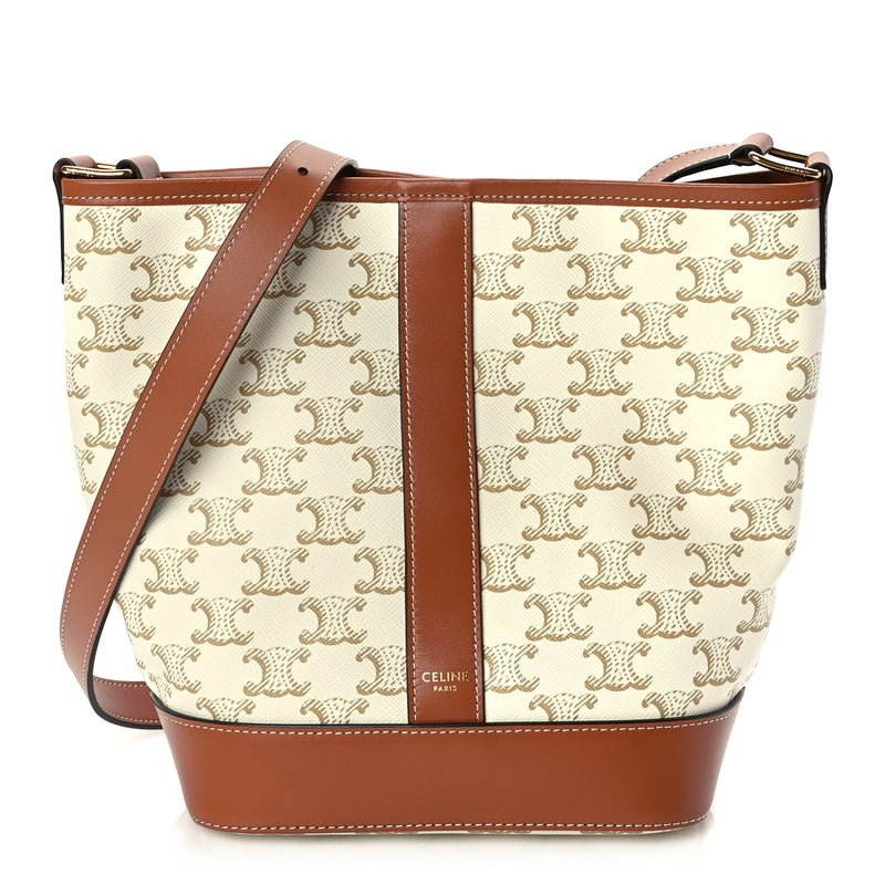  Celine Triomphe Canvas Calfskin Small Bucket Bag White