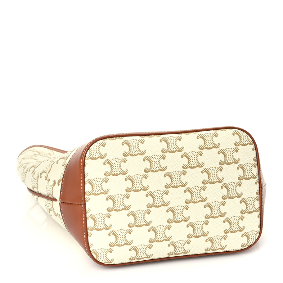 Celine Triomphe Canvas Calfskin Small Bucket Bag White Image 3