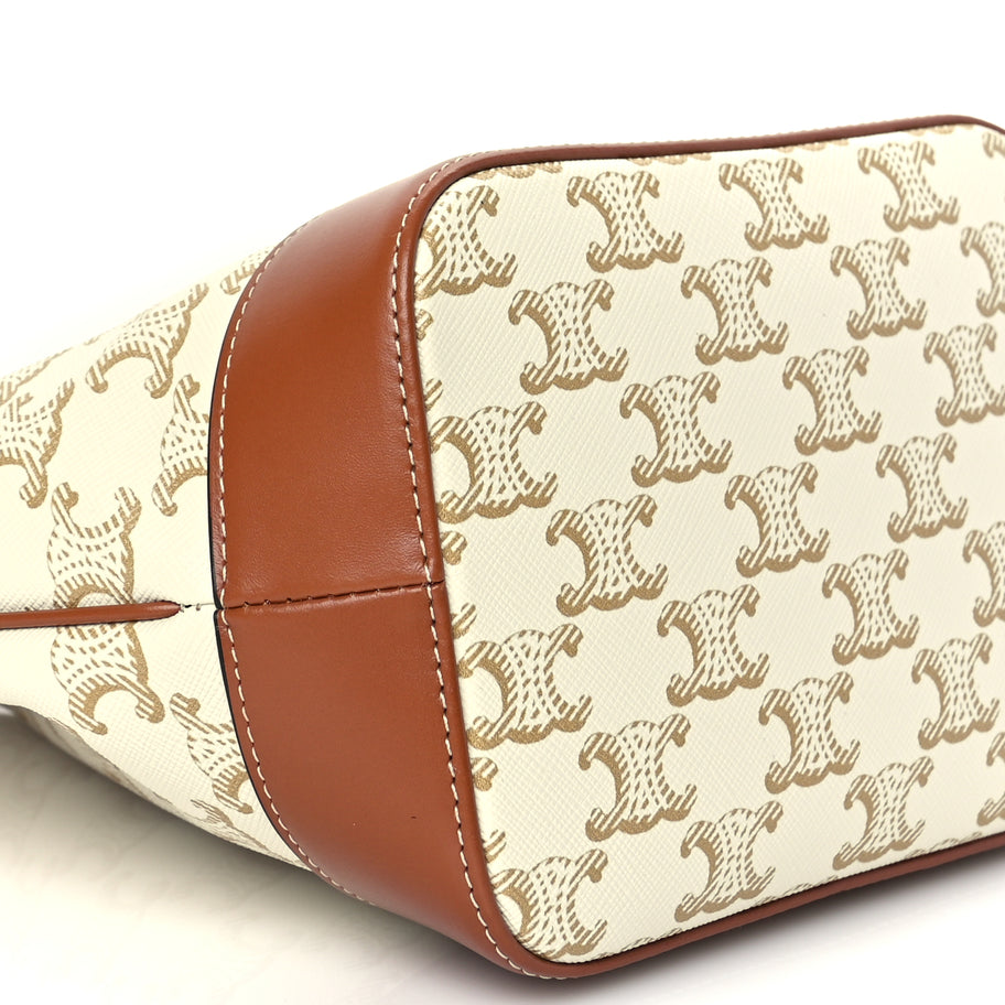 Celine Triomphe Canvas Calfskin Small Bucket Bag White Image 7