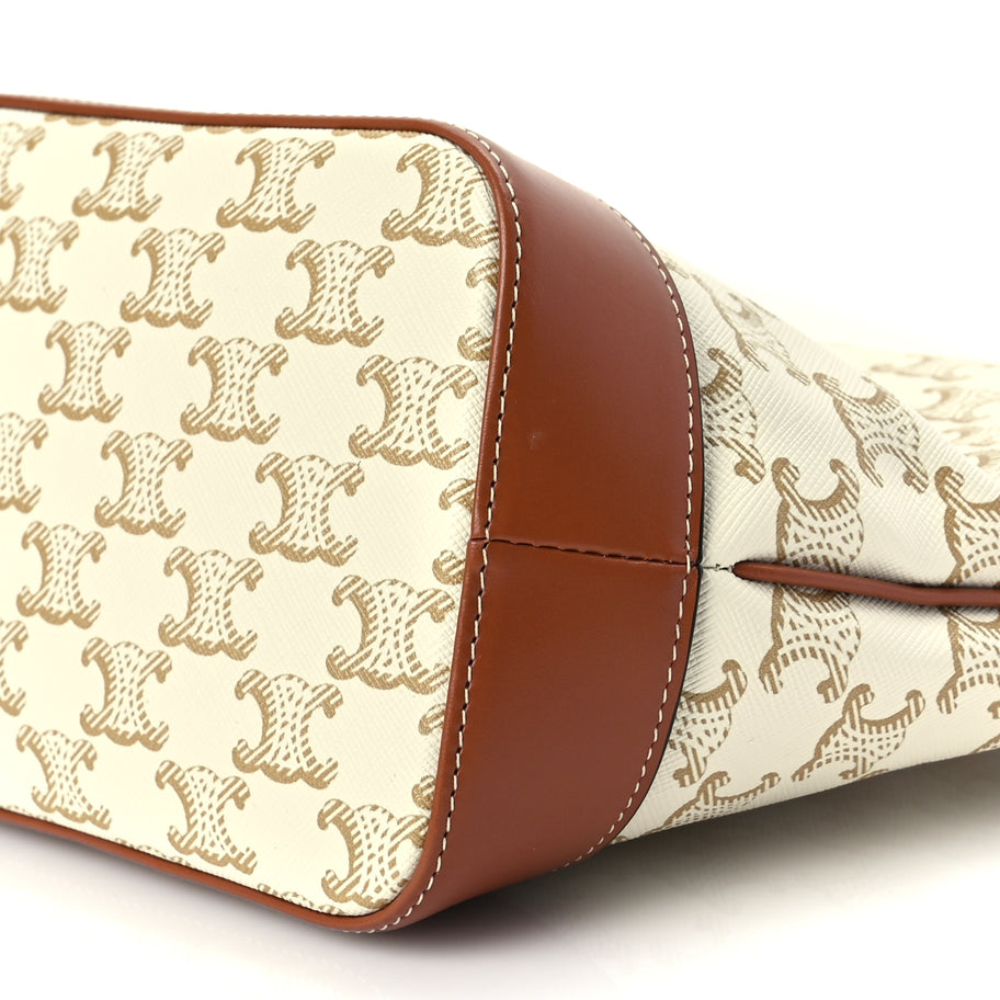 Celine Triomphe Canvas Calfskin Small Bucket Bag White Image 8