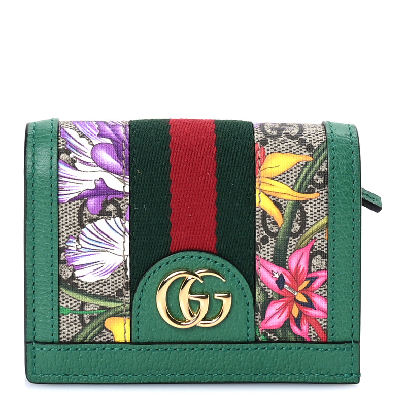  Gucci GG Supreme Monogram Flora Web Ophidia Card Case Green