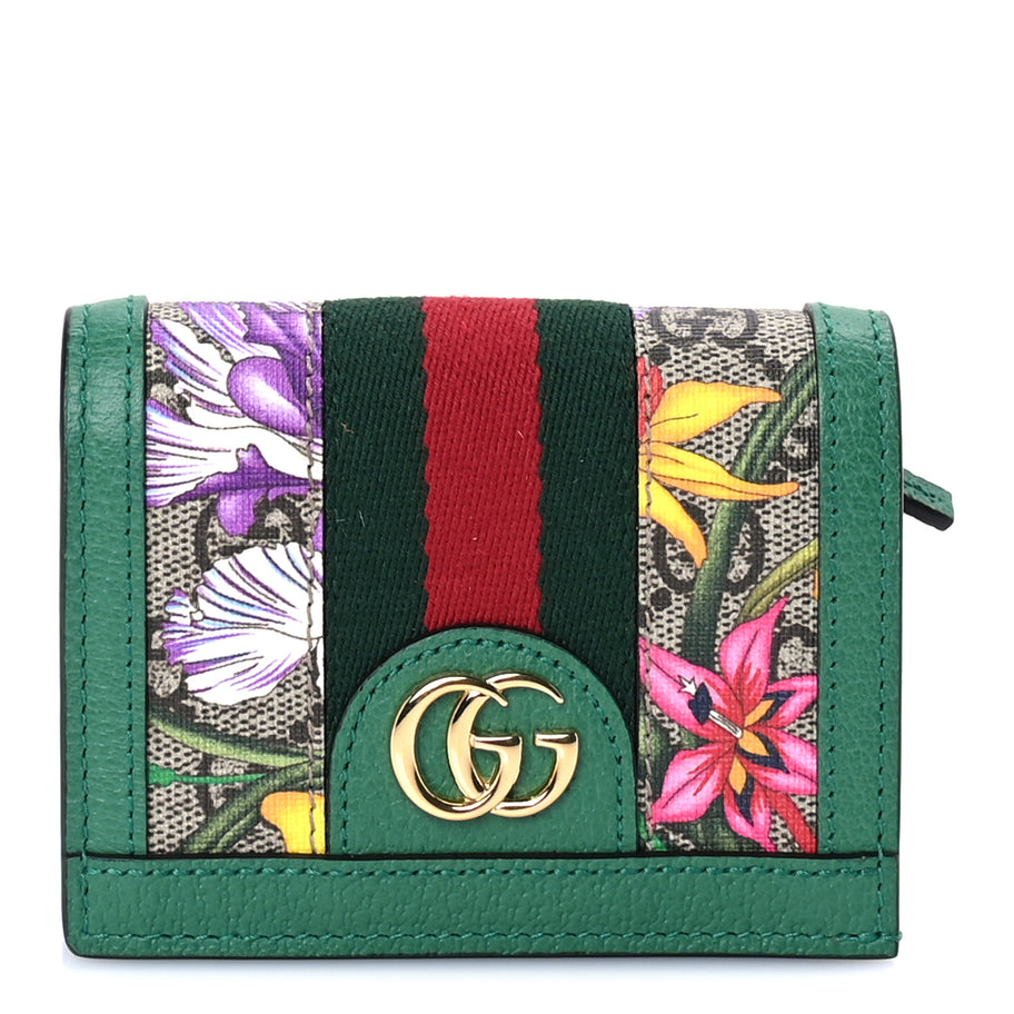 Gucci GG Supreme Monogram Flora Web Ophidia Card Case Green Image 1