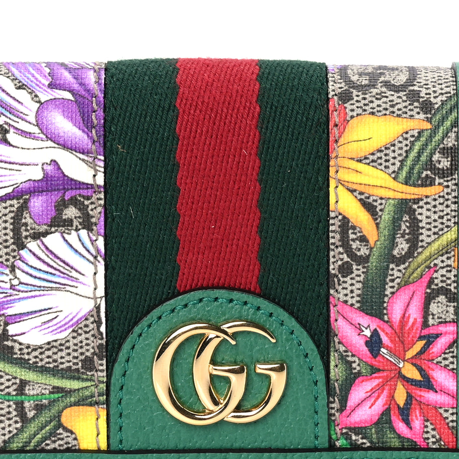 Gucci GG Supreme Monogram Flora Web Ophidia Card Case Green Image 2