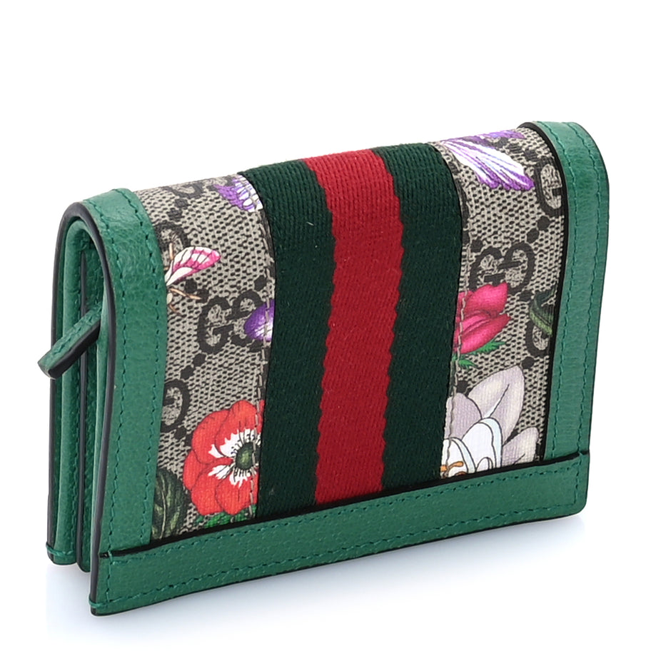 Gucci GG Supreme Monogram Flora Web Ophidia Card Case Green Image 4