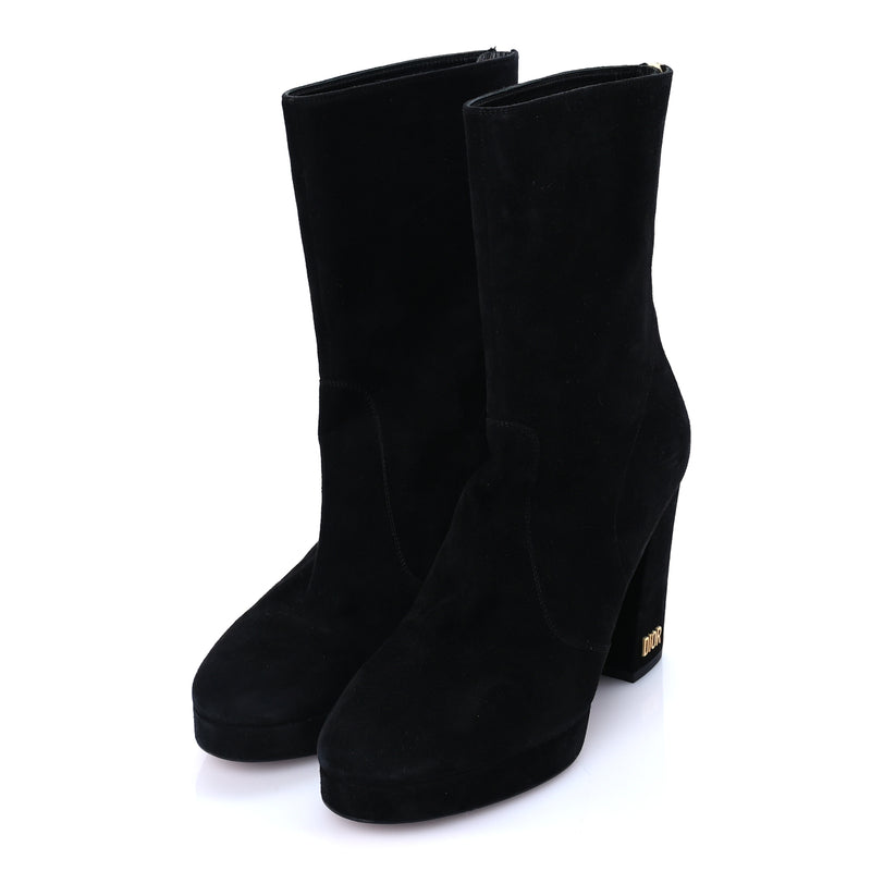  Christian Dior Suede D-rise Platform Ankle Boots 37.5 Black