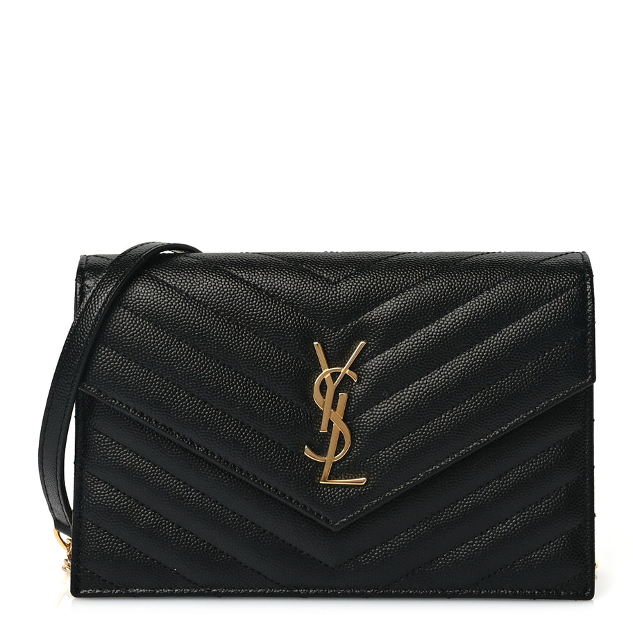 Saint Laurent Grain De Poudre Matelasse Chevron Monogram Envelope Chain Wallet Image 1