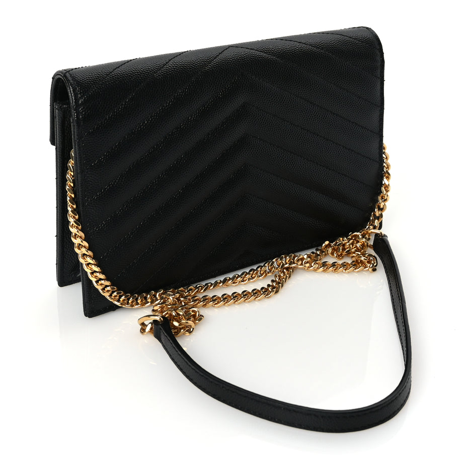 Saint Laurent Grain De Poudre Matelasse Chevron Monogram Envelope Chain Wallet Image 2