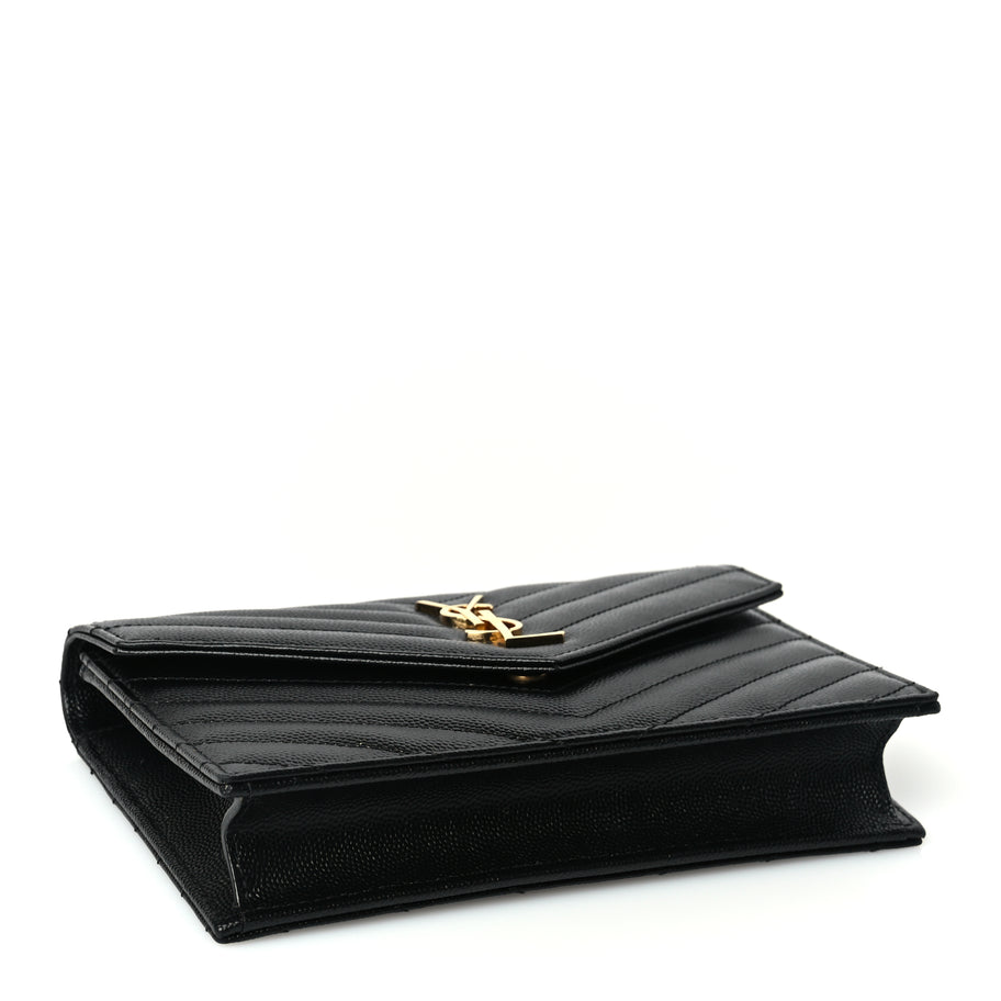Saint Laurent Grain De Poudre Matelasse Chevron Monogram Envelope Chain Wallet Image 3