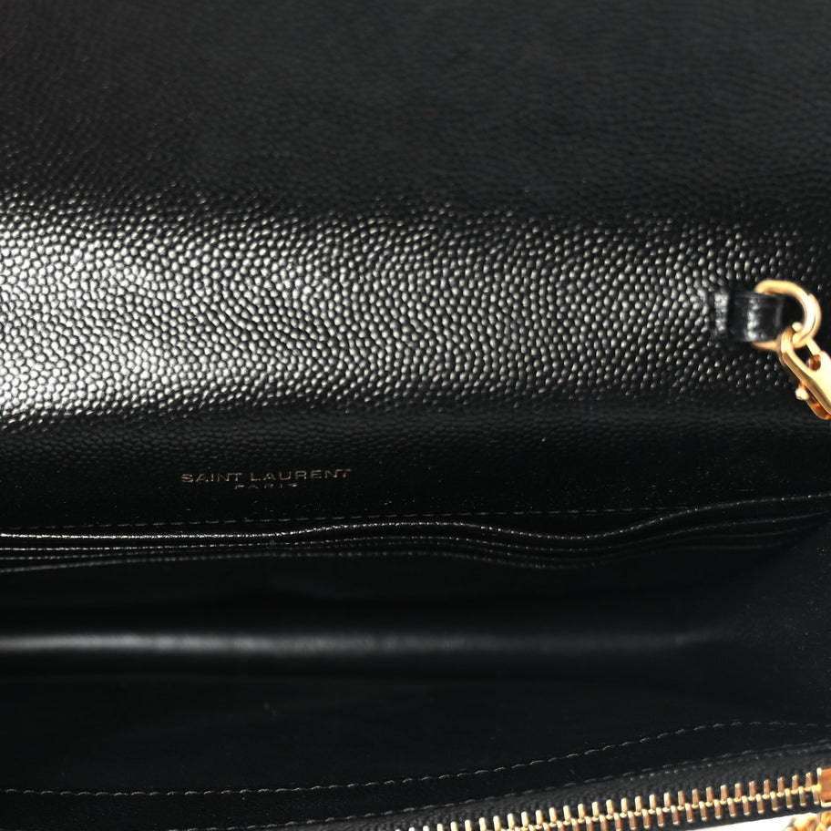 Saint Laurent Grain De Poudre Matelasse Chevron Monogram Envelope Chain Wallet Image 4