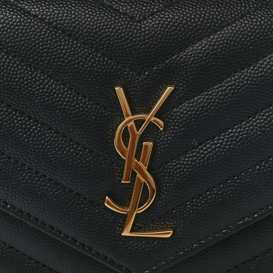 Saint Laurent Grain De Poudre Matelasse Chevron Monogram Envelope Chain Wallet Image 6