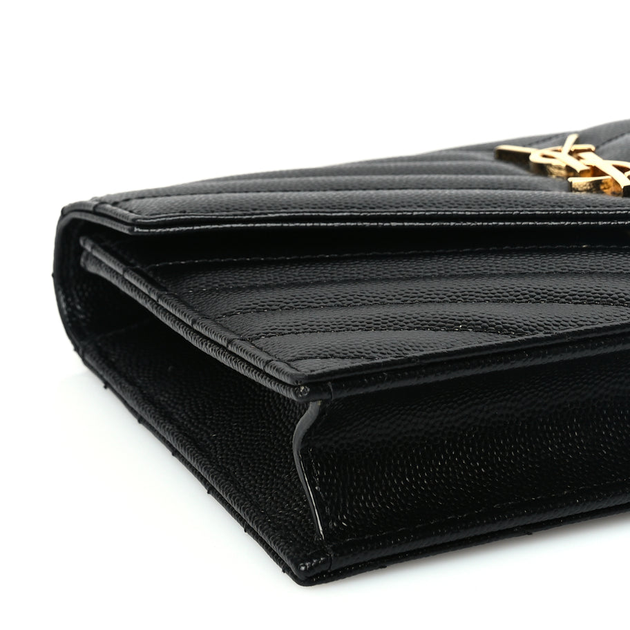Saint Laurent Grain De Poudre Matelasse Chevron Monogram Envelope Chain Wallet Image 7