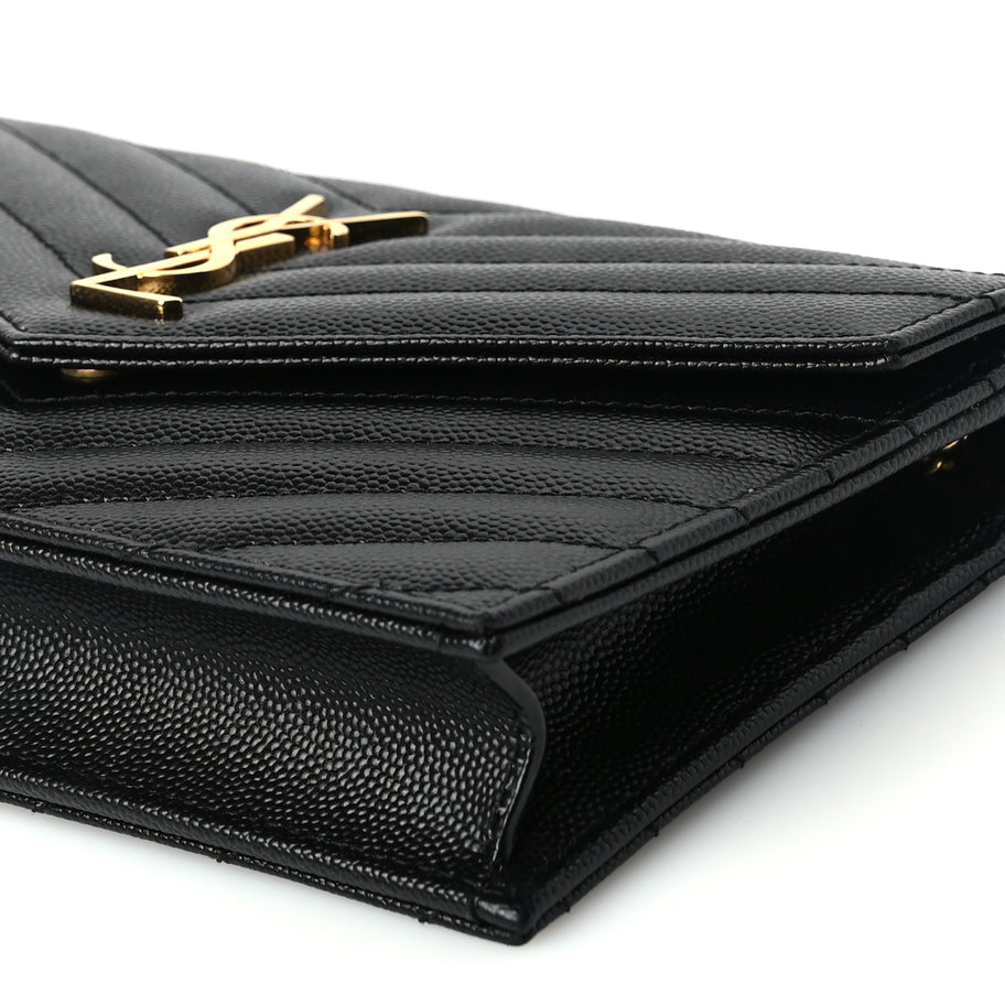 Saint Laurent Grain De Poudre Matelasse Chevron Monogram Envelope Chain Wallet Image 8