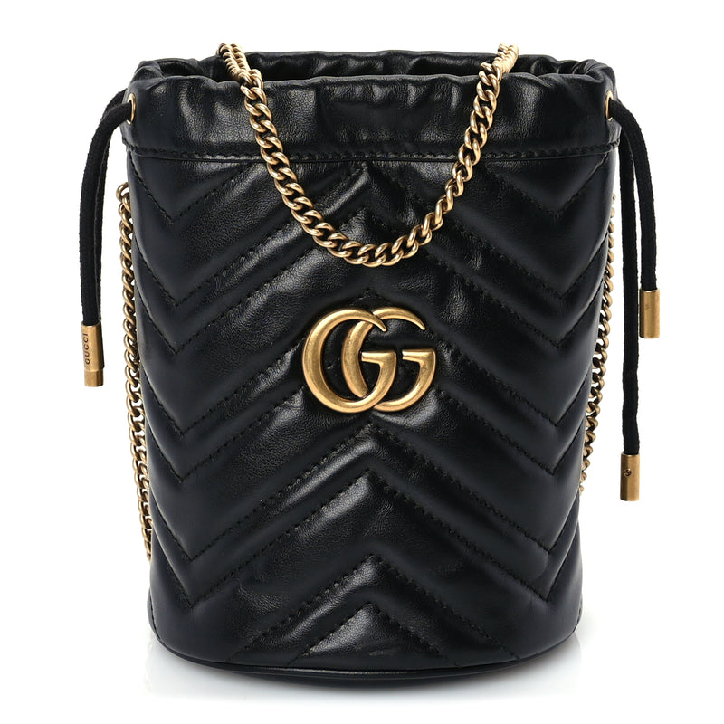  Gucci Calfskin Matelasse Mini GG Marmont 2.0 Bucket Bag Black