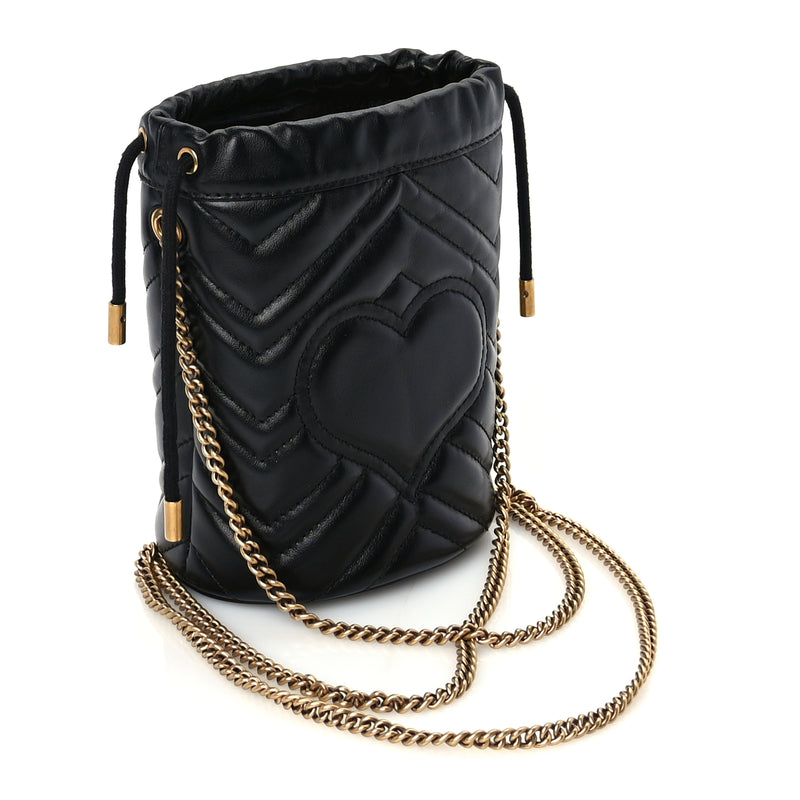  Gucci Calfskin Matelasse Mini GG Marmont 2.0 Bucket Bag Black