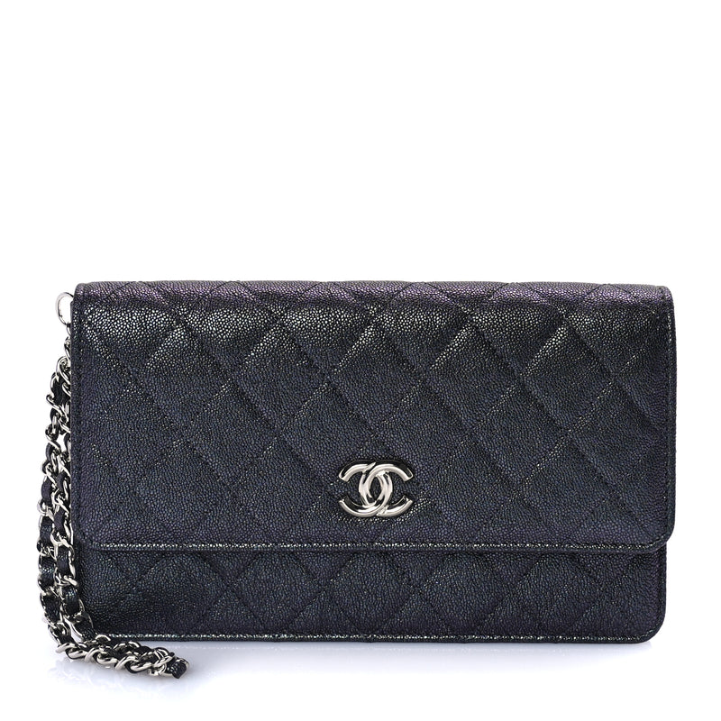 Chanel Iridescent Caviar Quilted Classic Pouch Clutch  Black