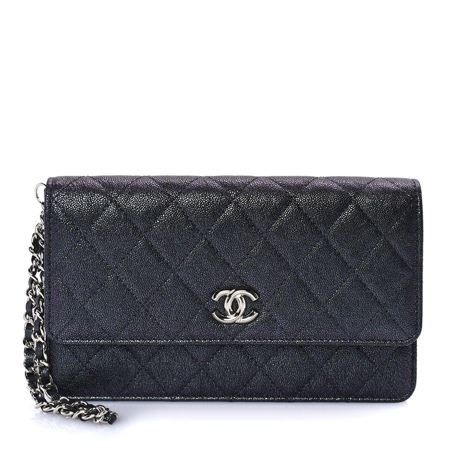Chanel Iridescent Caviar Quilted Classic Pouch Clutch  Black Image 1