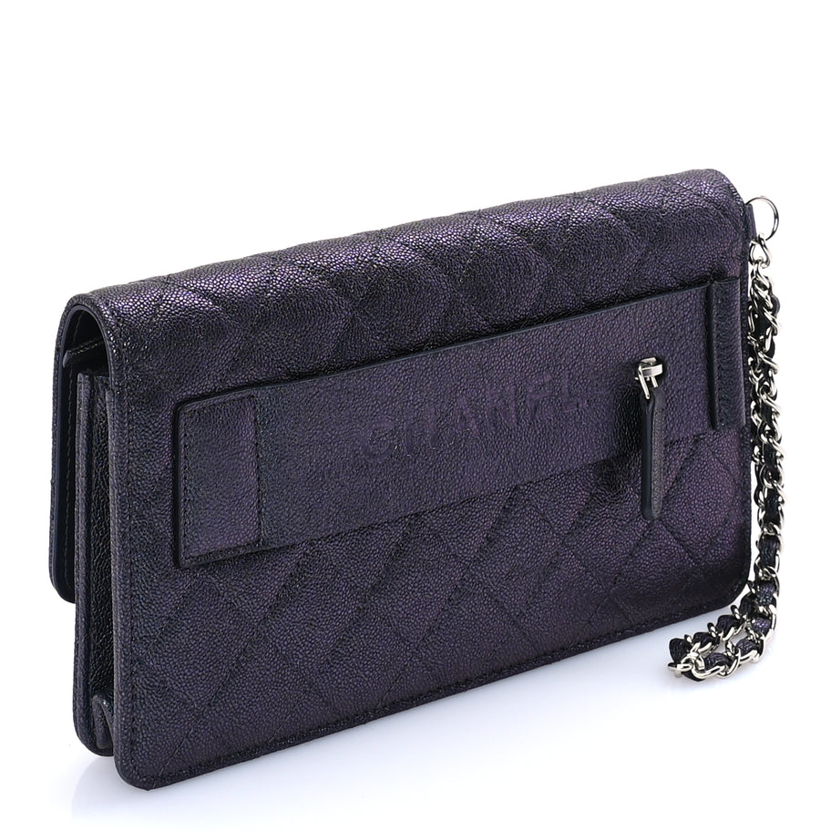 Chanel Iridescent Caviar Quilted Classic Pouch Clutch  Black Image 2