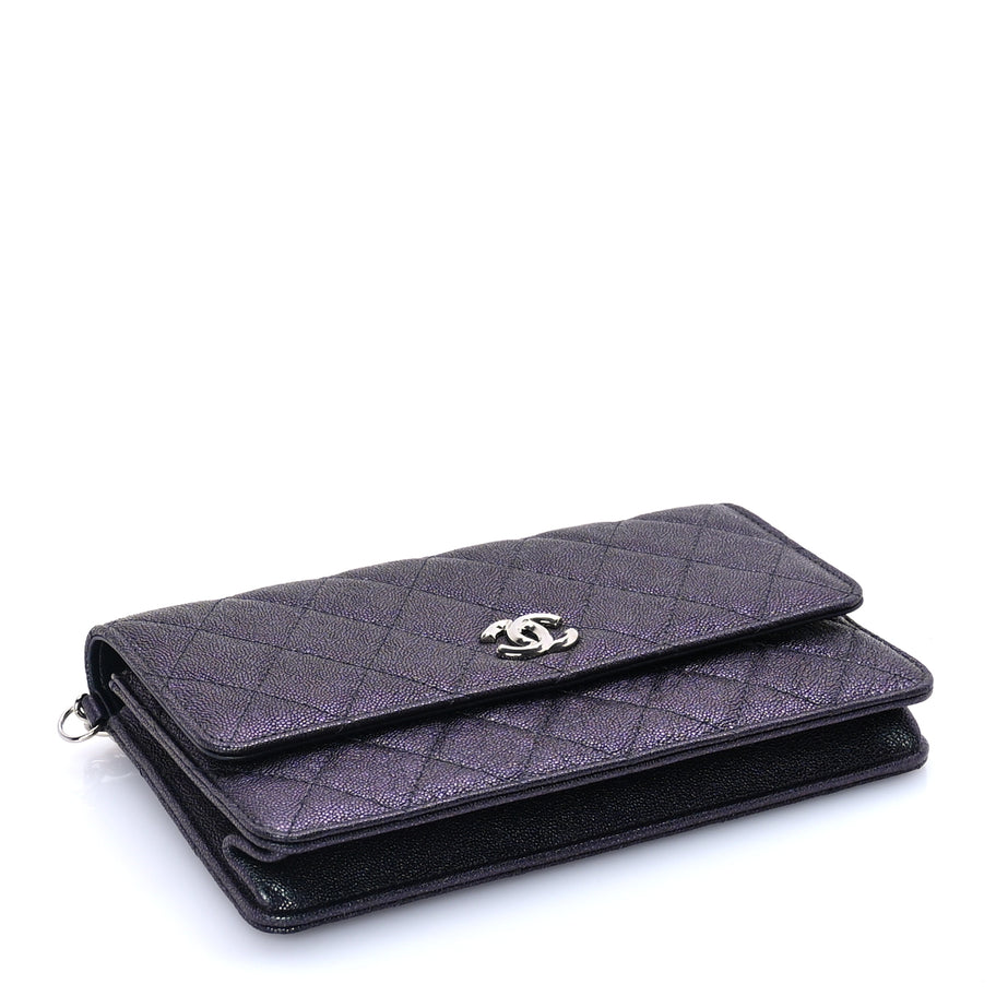 Chanel Iridescent Caviar Quilted Classic Pouch Clutch  Black Image 3