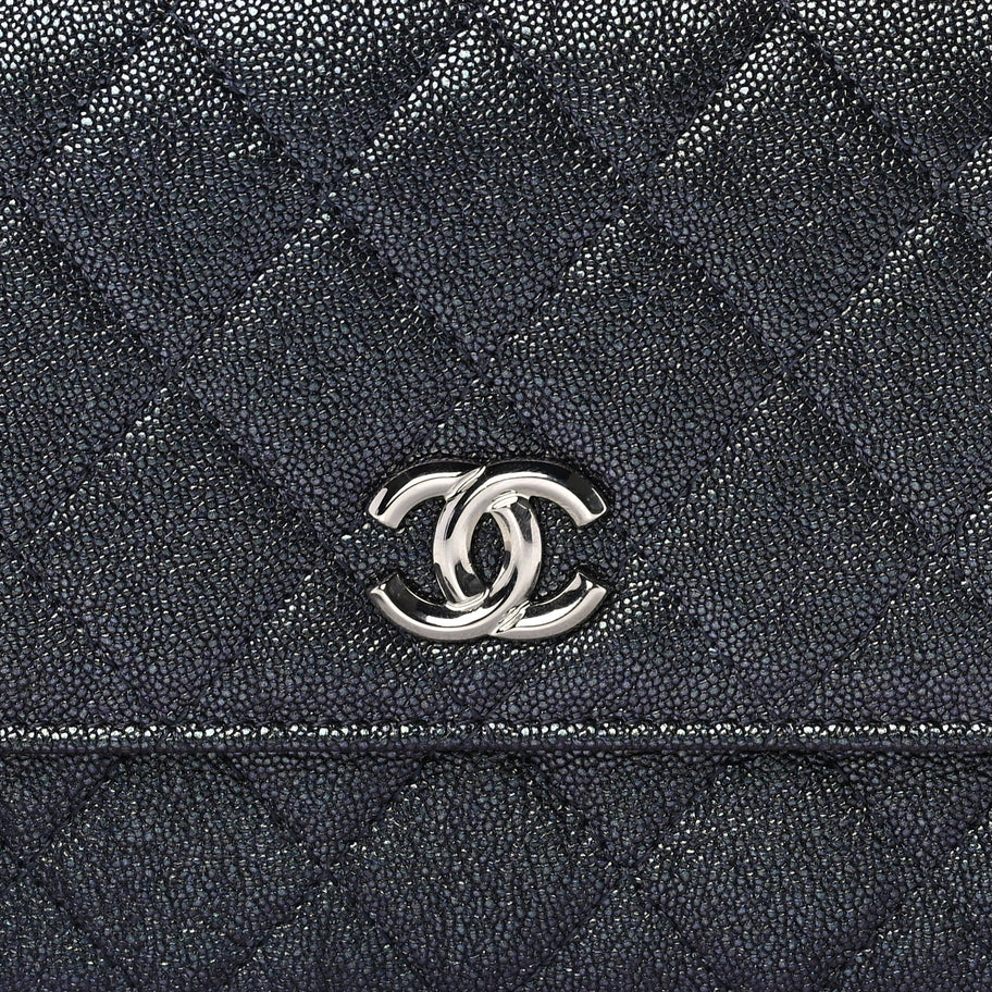 Chanel Iridescent Caviar Quilted Classic Pouch Clutch  Black Image 6