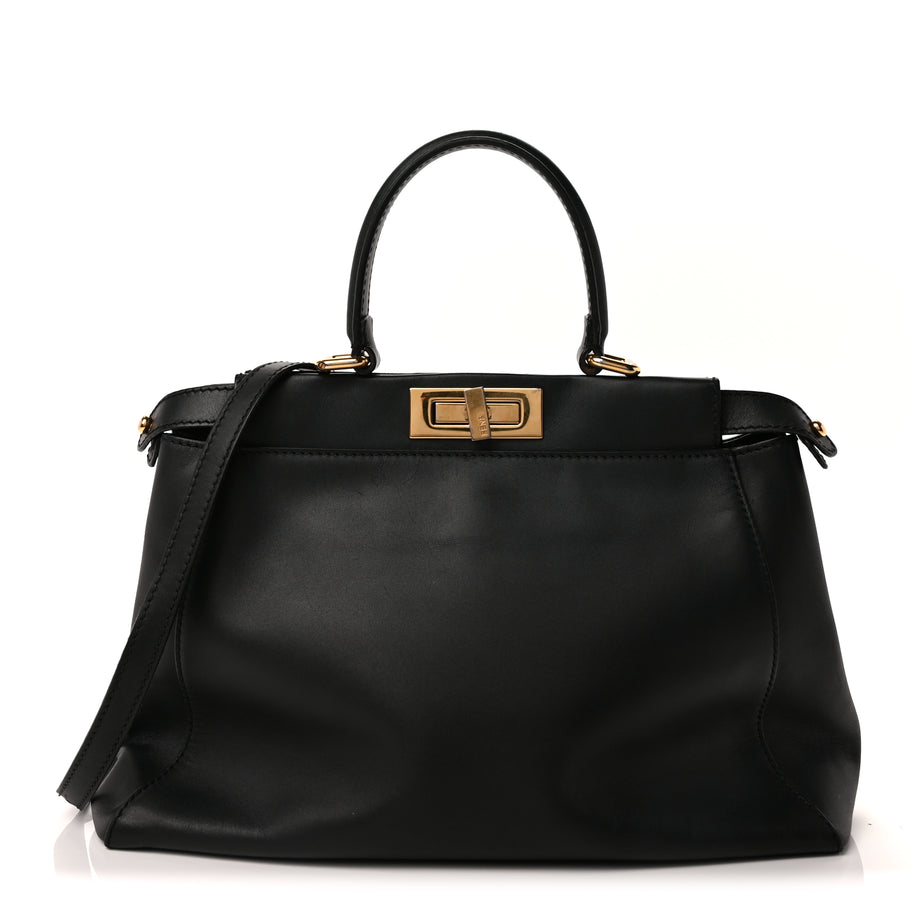 Fendi Vitello Seta Shiny Nappa Medium Peekaboo Iconic Satchel Black Image 1