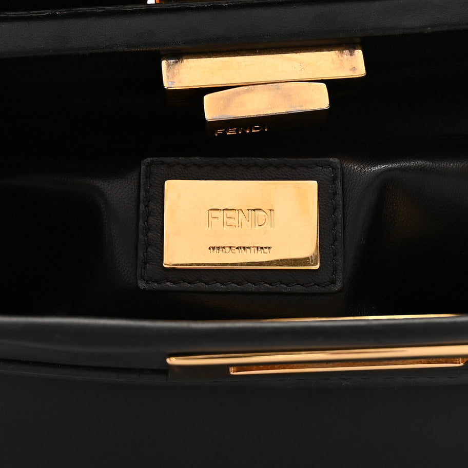 Fendi Vitello Seta Shiny Nappa Medium Peekaboo Iconic Satchel Black Image 5