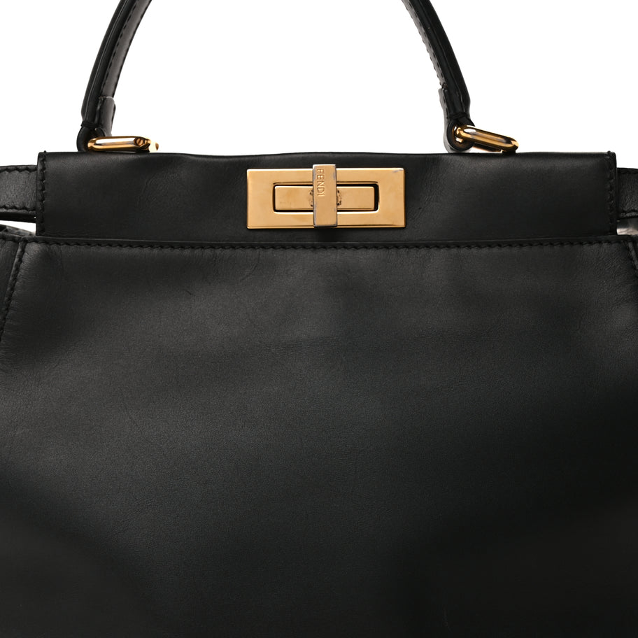 Fendi Vitello Seta Shiny Nappa Medium Peekaboo Iconic Satchel Black Image 6