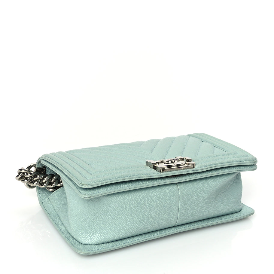 Chanel Caviar Chevron Quilted Medium Boy Flap  Light Blue Image 3