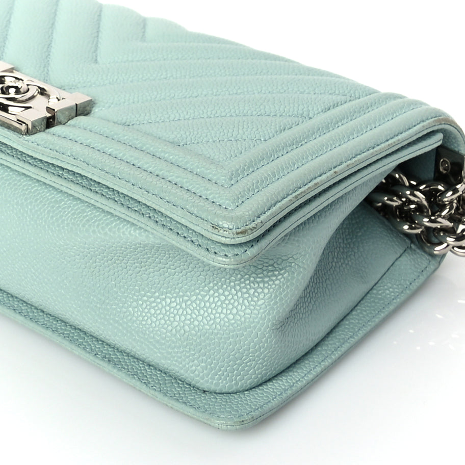 Chanel Caviar Chevron Quilted Medium Boy Flap  Light Blue Image 9