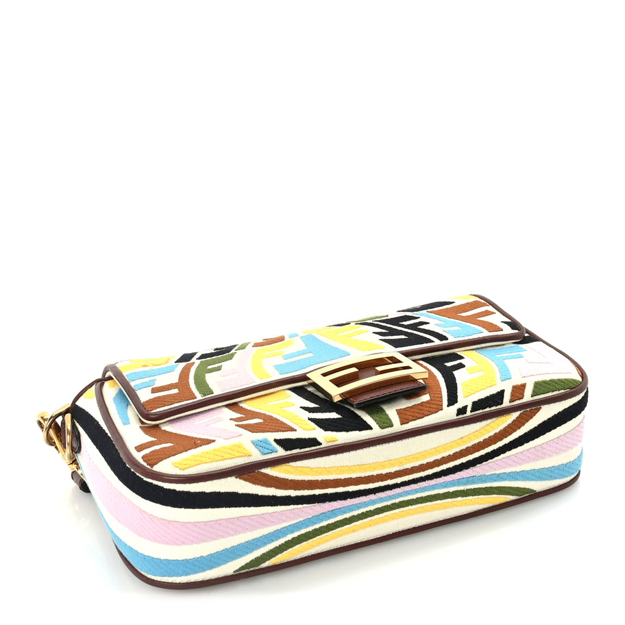 Fendi X SARA COLEMAN Canvas Vitello King Seta FF Fish Eye Embroidered Baguette  Grezzo Multicolor Ghianda Image 3
