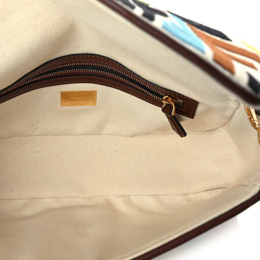 Fendi X SARA COLEMAN Canvas Vitello King Seta FF Fish Eye Embroidered Baguette  Grezzo Multicolor Ghianda Image 4