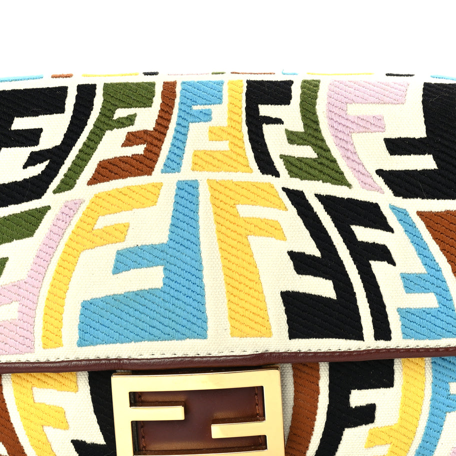 Fendi X SARA COLEMAN Canvas Vitello King Seta FF Fish Eye Embroidered Baguette  Grezzo Multicolor Ghianda Image 6