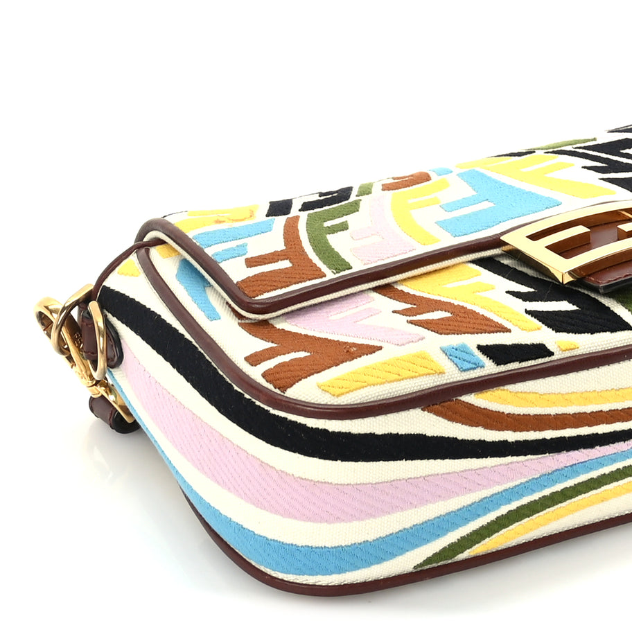 Fendi X SARA COLEMAN Canvas Vitello King Seta FF Fish Eye Embroidered Baguette  Grezzo Multicolor Ghianda Image 7