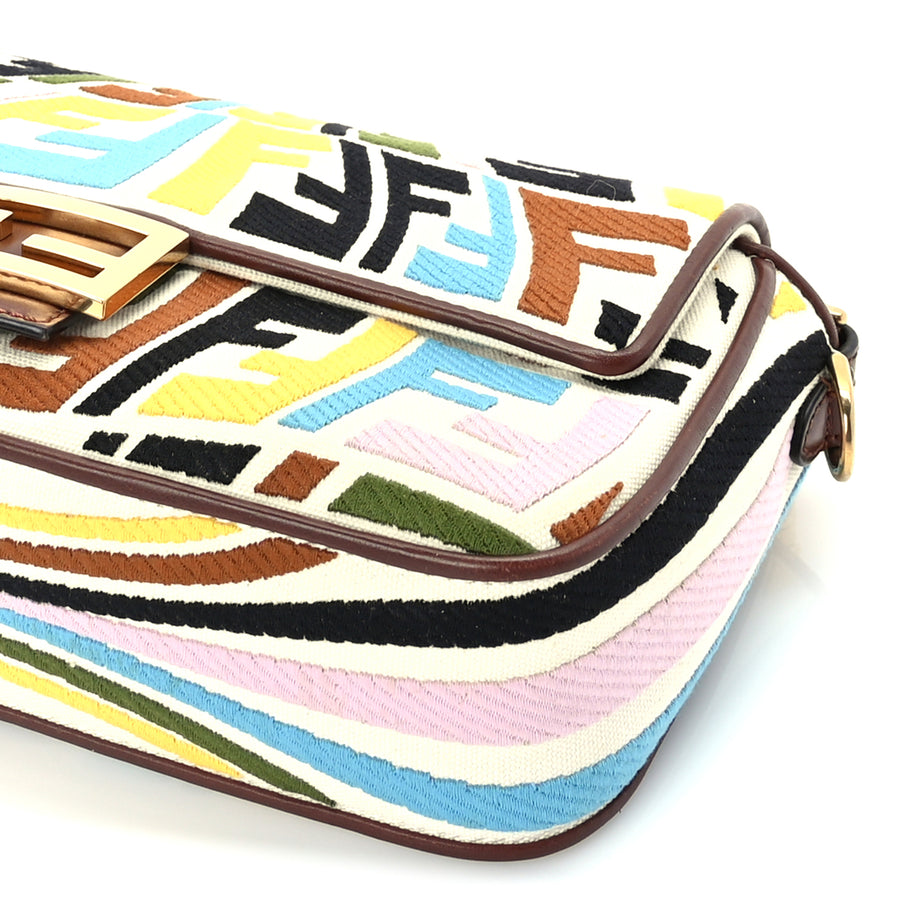 Fendi X SARA COLEMAN Canvas Vitello King Seta FF Fish Eye Embroidered Baguette  Grezzo Multicolor Ghianda Image 8
