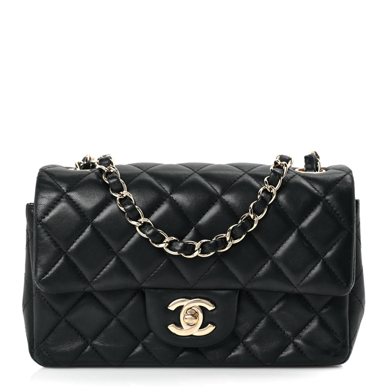  Chanel Lambskin Quilted Mini Rectangular Flap Black