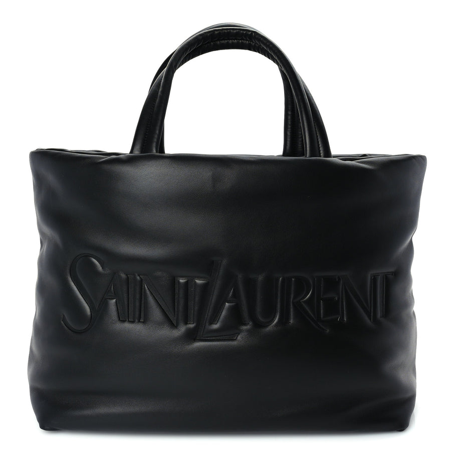 Saint Laurent Lambskin Wide Puffer Tote Black Image 1