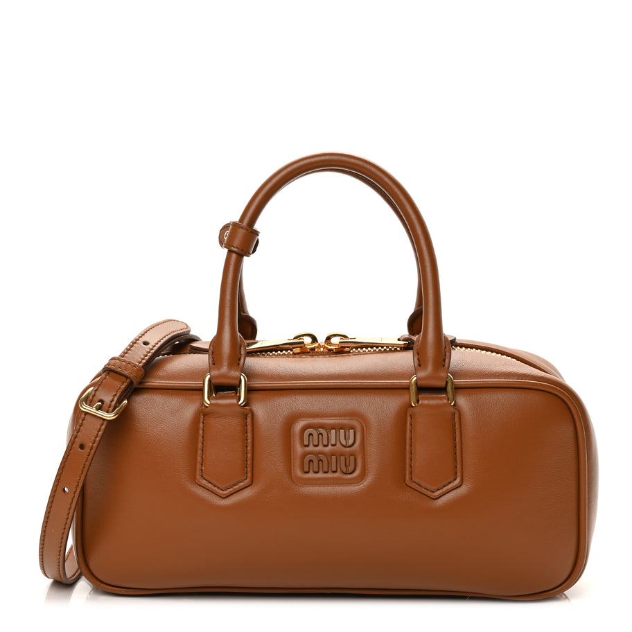 Miu Miu Calfskin Large Arcadie Top Handle Bag Cognac Cognac Image 1