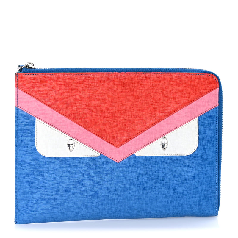  Fendi Vitello Elite Crystal Eye Monster Zip Pouch Royal Blue Papavero Multicolor