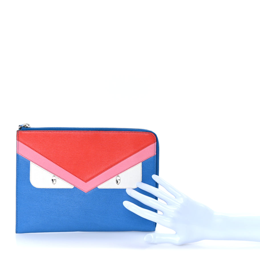 Fendi Vitello Elite Crystal Eye Monster Zip Pouch Royal Blue Papavero Multicolor Image 2