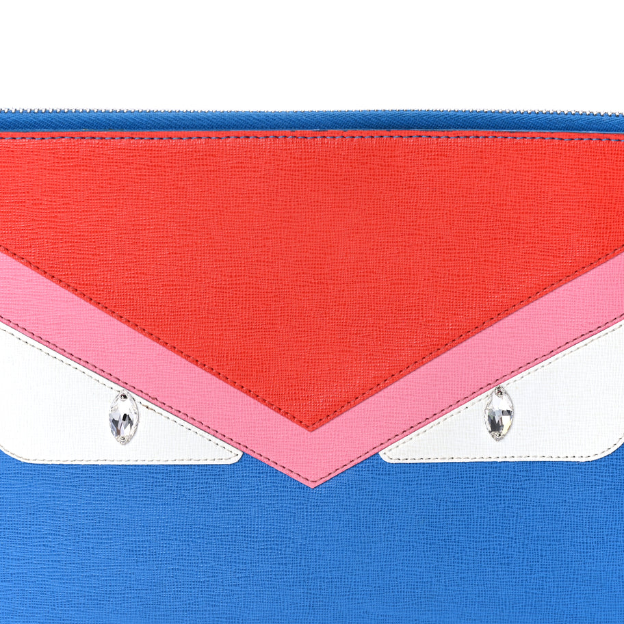 Fendi Vitello Elite Crystal Eye Monster Zip Pouch Royal Blue Papavero Multicolor Image 7