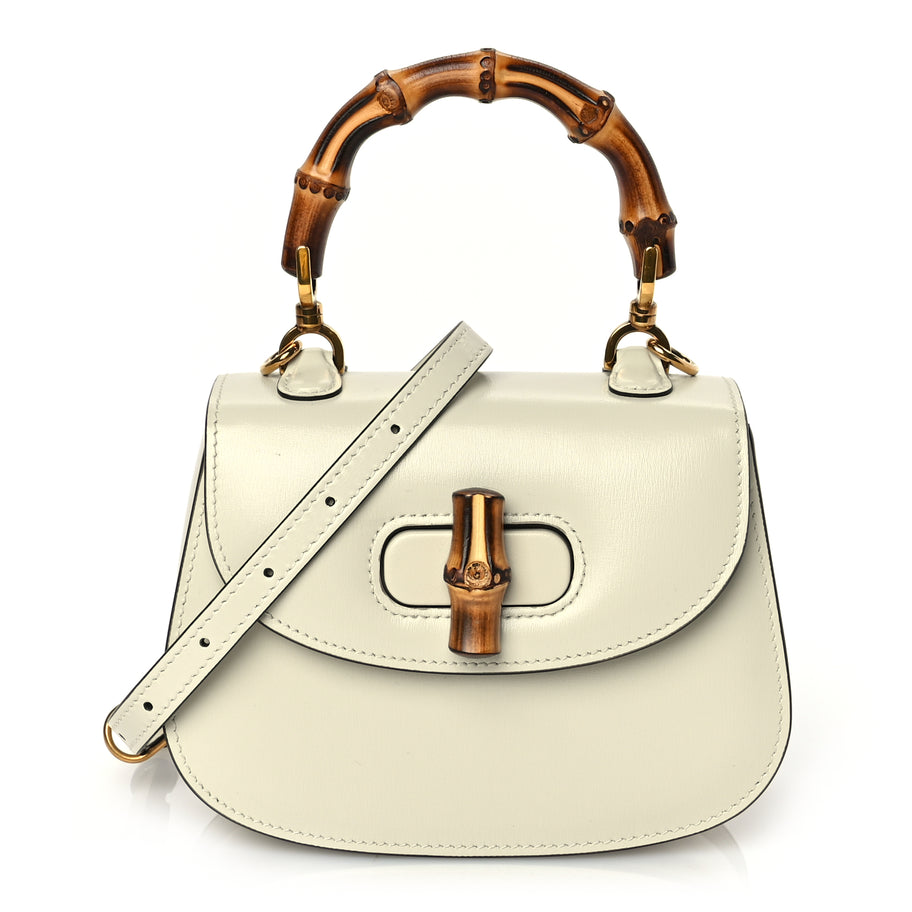 Gucci Boarded Dyana Lux Calfskin Web Mini Bamboo 1947 Top Handle Bag Mystic White Image 1