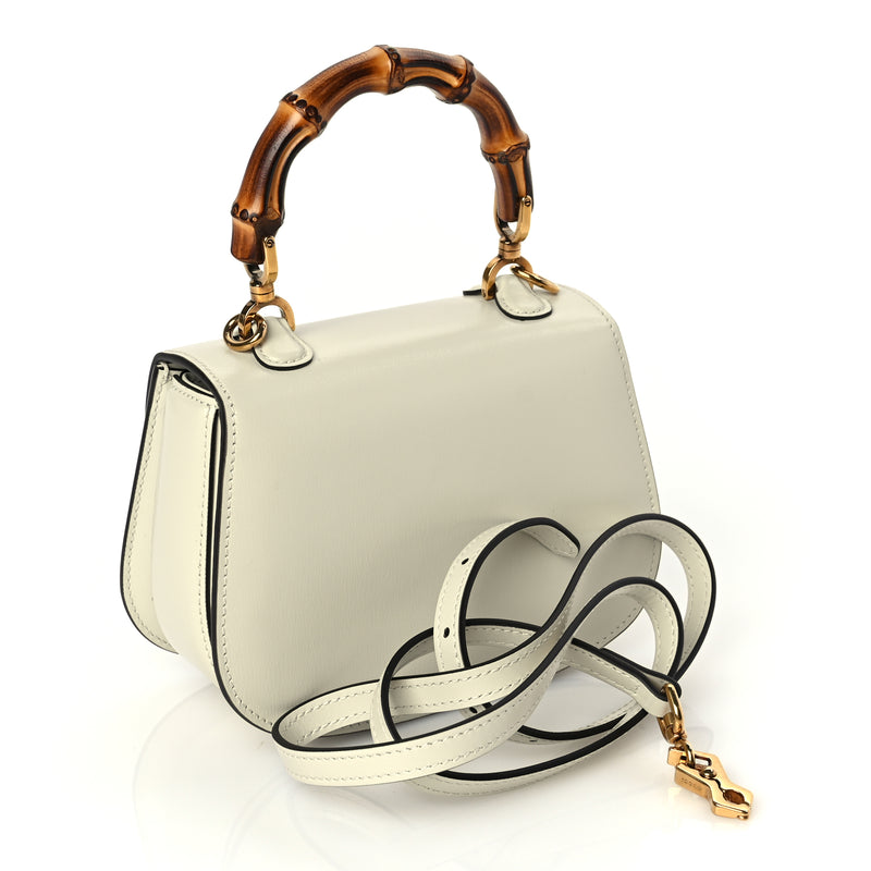  Gucci Boarded Dyana Lux Calfskin Web Mini Bamboo 1947 Top Handle Bag Mystic White