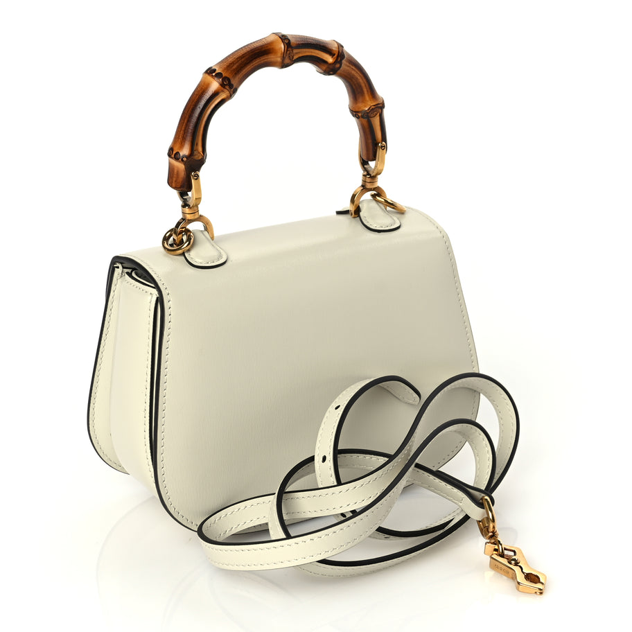 Gucci Boarded Dyana Lux Calfskin Web Mini Bamboo 1947 Top Handle Bag Mystic White Image 2